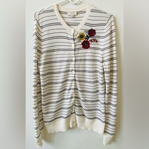 EUC LOFT embroidered striped light cardigan M